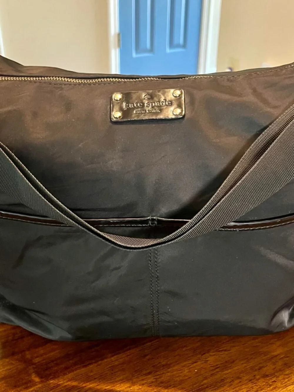 Black Kate Spade Serena Nylon Baby Diaper Bag w/ Patent Leather Trim Adjustable